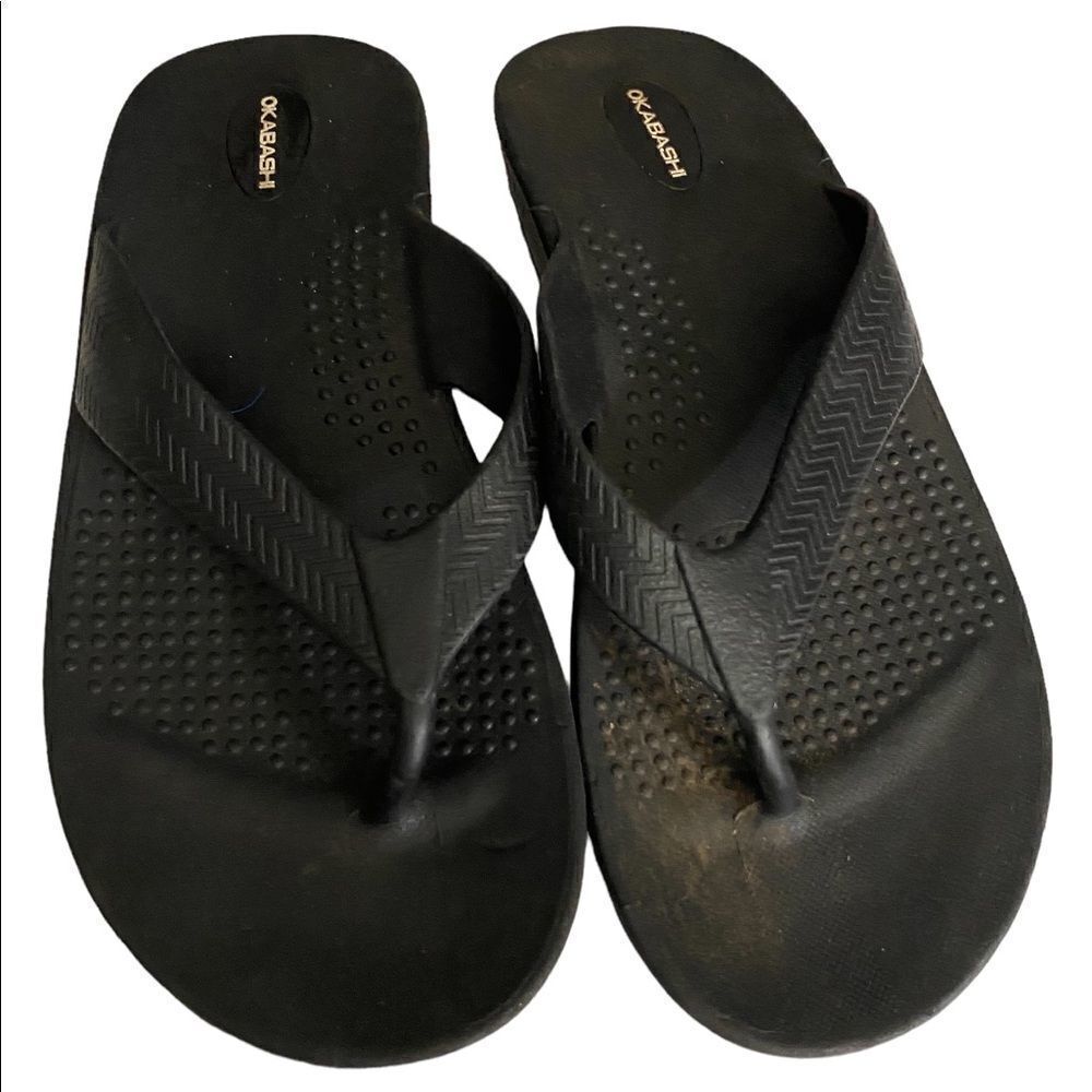 Okabashi Mens Sz L 8/8.5 Black Surf Arch Support Thong Flip Flops Sandals Shoes